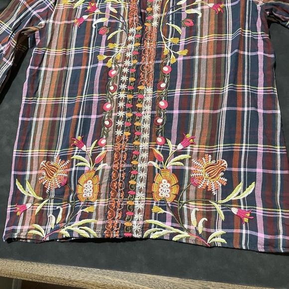 Johnny Was Womens Rosalva Paris Effortless Blouse Plaid Top Tunic Embroidered - Picture 8 of 10